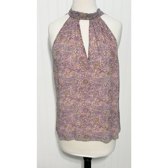 Ramy Brook Lula Paisley Print Sleeveless Keyhole Tie Back Top Blouse Pink Large - Picture 13 of 13